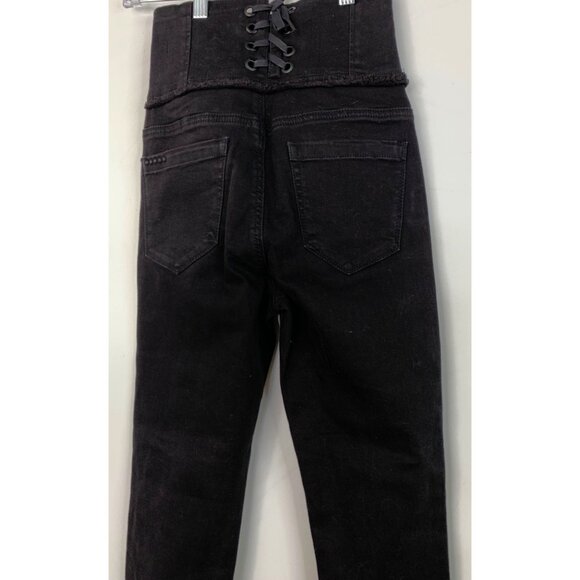 Blanknyc Corset High Rise Skinny Black Denim Jeans Raw Shark Bite Hem Sz 26 NWT - Picture 9 of 10